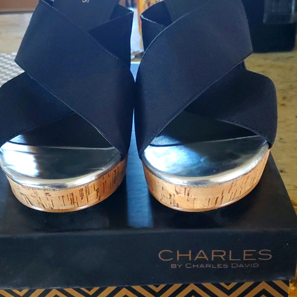 Sz 12  Charles David black women's wedge sandal
